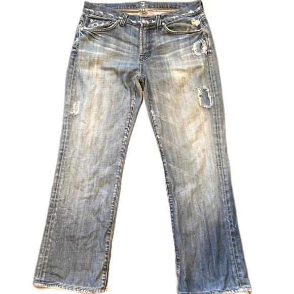 Mens 7 For All Man Kind, Vintage ,Y2K, boot cut, med wash natural distressing 32 - Picture 2 of 5